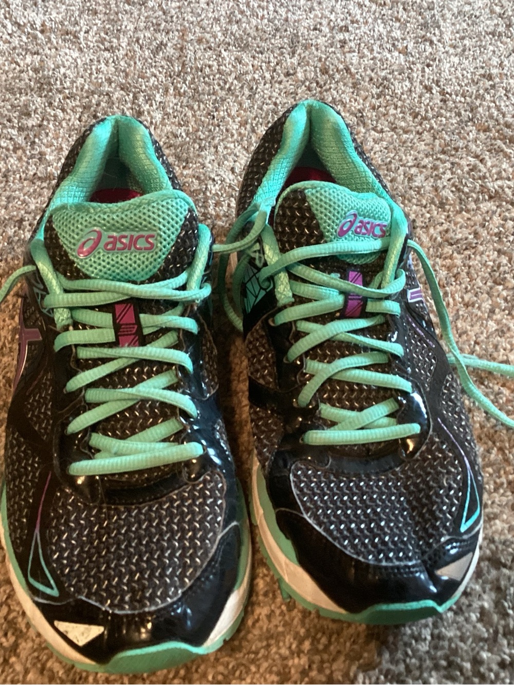 ASICS Women’s Black Running Shoes with Mint and Pink Accents